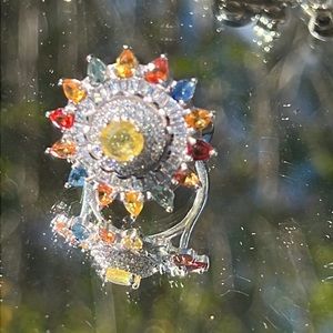 YELLOW SAPPHIRE & MULTI SAPPHIRE 925 STERLING SILVER RING, SIZE 6.5